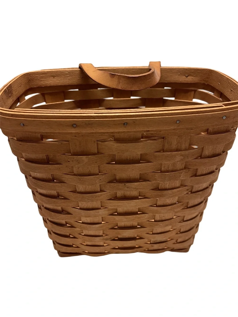 Longaberger Tall Wall Hanging Basket Woven Leather Handle 9.5”T x 5.5”W
